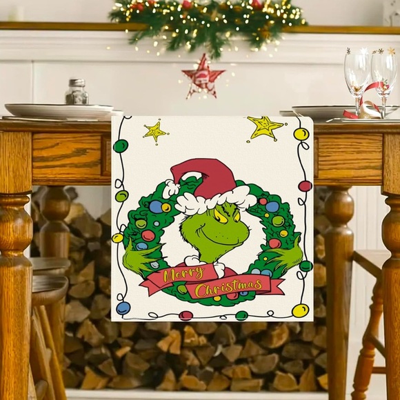NWT Merry Christmas Grinch Burlap Table Runner Table Decor 72” x 12” - Picture 1 of 3